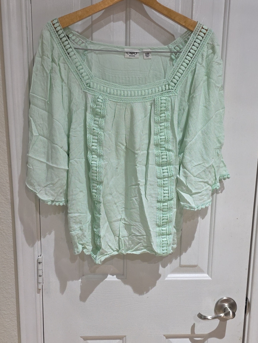 Cato Mint Crochet-Trim Peasant Tunic Size 18/20